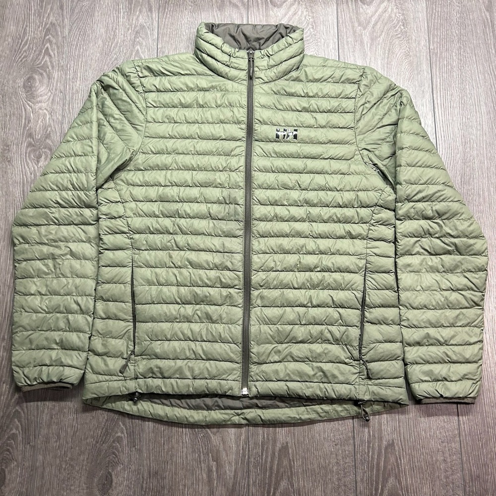 Helly Hansen Mens Sage Green Puffer Jacket Large Full Zip Quilted Ripstop Ski
